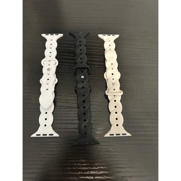 Unbranded Accessories - 3 Pack Braided Silicone Apple Watch Bands Black White Grey Twisted Straps Womens